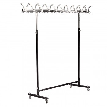 Rack on rollers with hooks